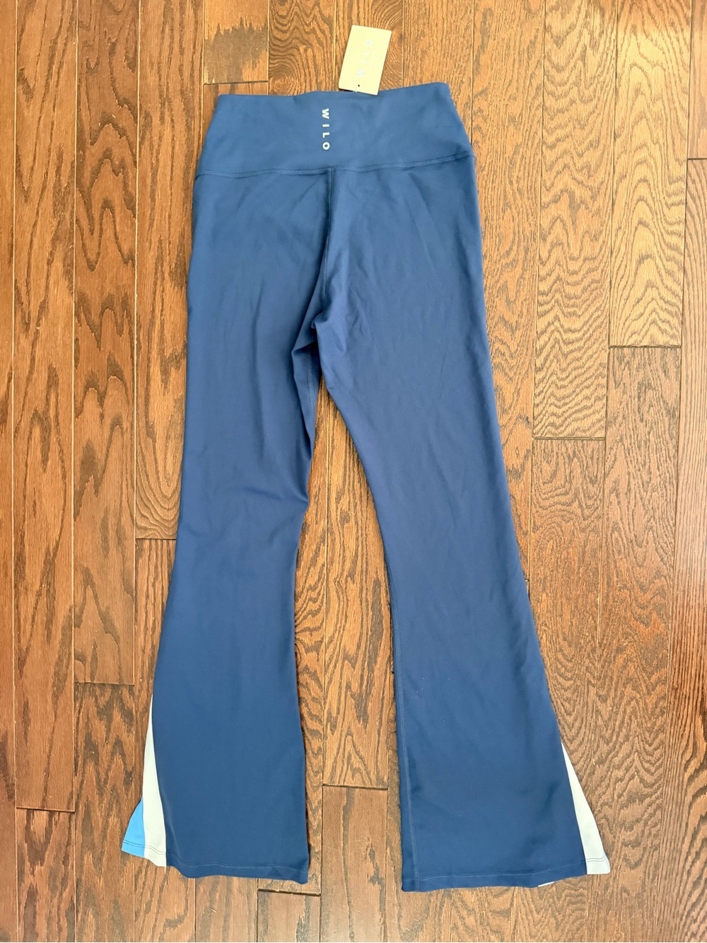 Wilo  Navy Wide-Leg Leggings with White Side Inserts